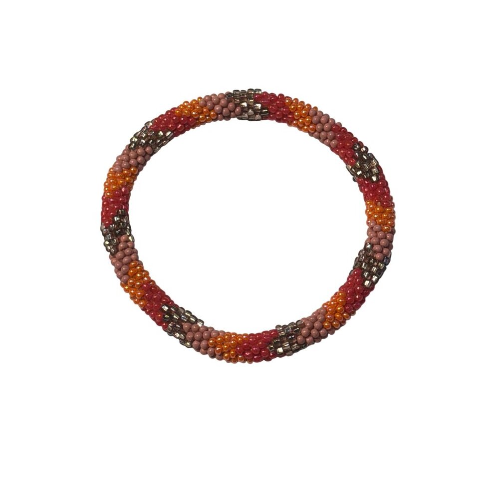 Sashka Bracelet Handmade Boho Chic‎ Crochet Beaded Roll-On Orange Red Gold Pink